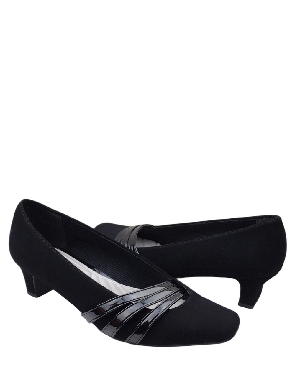 Easy Street Black Quality Man Made Materials Square Toe Block Heel Slip On Pumps